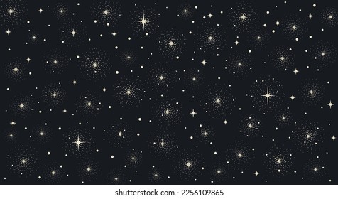 Background with stars, vector pattern night sky filled with lots of stars. Boho star universe background.