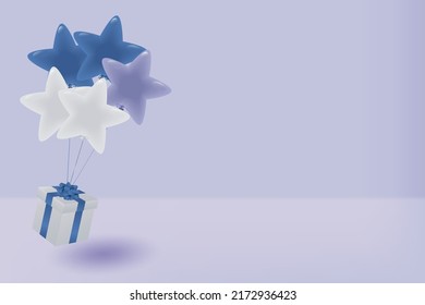 background of star-shaped balloons and gift box
