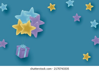 background of star-shaped balloons and gift boxes