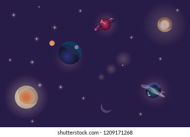 Background with starts and planets