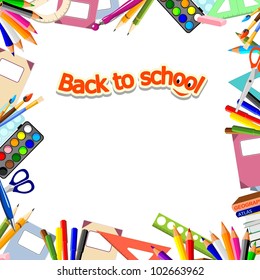 background with stationery and text "back to school"