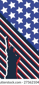 Hintergrund Freiheitsstatue und amerikanische Flagge. Vereinigte Staaten
