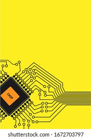 Background stock illustration with the chip and the printed electrical tracks. Design for a background, book, booklet or brochure. Simple design. A-4 Format