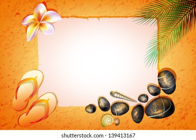 background with stones, Flip-flops, flower and palm