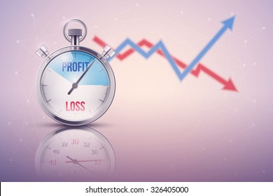 Background Of Stopwatch For Forex Trader. Time To Market Trading. Profit And Loss. Editable Vector Illustration Isolated On White Background.