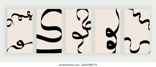 Background for stories with curved ribbon shapes, minimal abstract style, concept of playful decoration