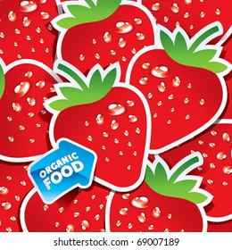 Background from strawberries with an arrow by organic food. Vector illustration.