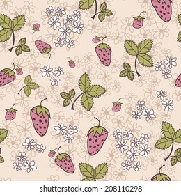 Background with strawberries and flowers