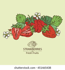 Background with strawberries . hand drawn