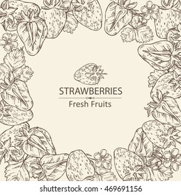 Background with strawberries. hand drawn