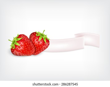 Background with strawberries. Strawberries with ribbon. High quality vector. EPS10 vector