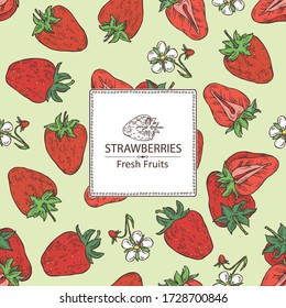 Antecedentes con fresas. Ilustración dibujada a mano por el vector