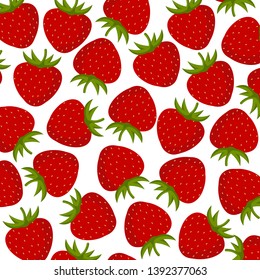 Background of strawberry berries. Strawberries on stalks with leaves. Vector illustration, white background. 