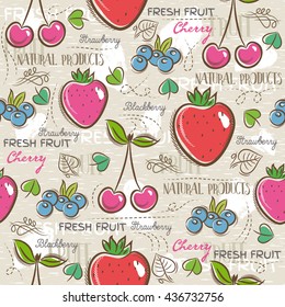Background with  strawberry, blueberries and cherry.Ideal for printing onto fabric and paper or scrap booking, vector