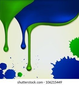 Background with streaks of blue and green paint, and blots