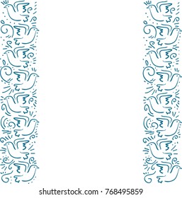 Background with stripe - doodle dove. Doodle bird, ornament, frame for card, presentation, calendar