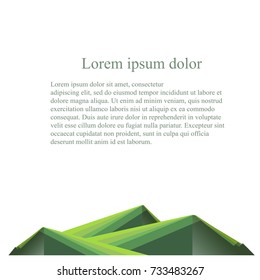 Background with stripes green mountain below Lorem Ipsum on white flat design stock vector illustration
