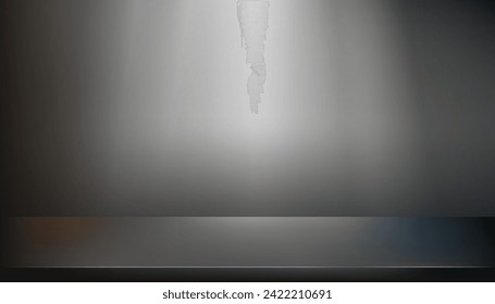 Background Studio Room with Spot Light on Silver steel countertop,Empty Metal shelf texture with light reflect,Vector Display mockup of table top,Kitchen counter on grey background  bar desk surface