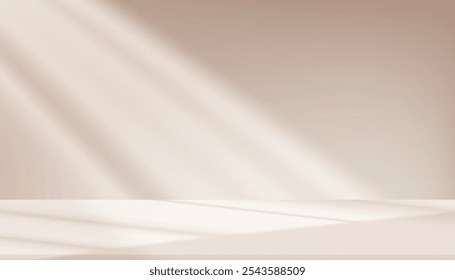 Background Studio With White Podium, Product Light Cosmetic Display, Empty Cream Abstract Scene, Sunlight Wall Platform, Kitchen Space, Fall Shadow Presentation, Spring 3D Minimal Interior Tabletop