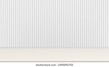 Background Studio,3d Display Room Corrugated metal texture with light shadow on Podium for Product Present, Interior Pastel Wall Striped Wave Pattern,Beige Stage Stand for Autumn,Fall,Winter Banner