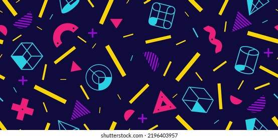Background in the style of the 80s with multicolored geometric shapes. Illustration for hipsters Memphis style
