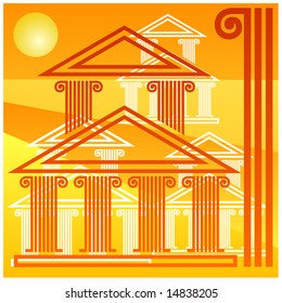 Background in style of ancient Greek architecture, yellow red illustration