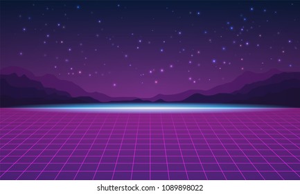 Background in style arcades the 80s. Music poster template. Vector illustration.