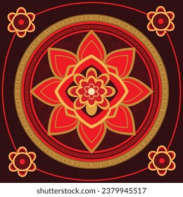 Background style: Chinese, Mongolian, Asian, red and gold tones. Represents good luck and wealth.