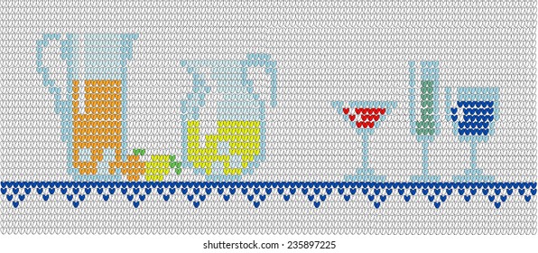 Background in style of an embroidery drinks in glasses
