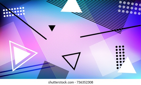 Background in the style of memphis. Geometric figures on the cosmic gradient.