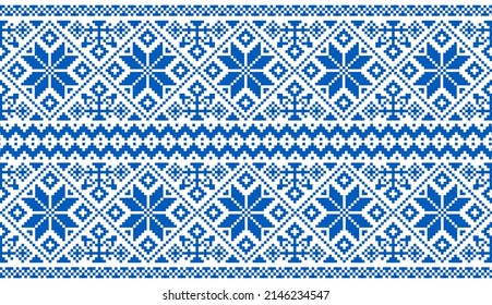 Background in the style of Ukrainian traditional ornament. Ukrainian pattern for clothes. Symbols of the people of Ukraine.Ukrainian traditional clothing. texture of the embroidered flag of Ukraine.