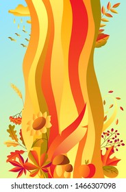 Background with stylized autumn items. Falling leaves, berries and plants.