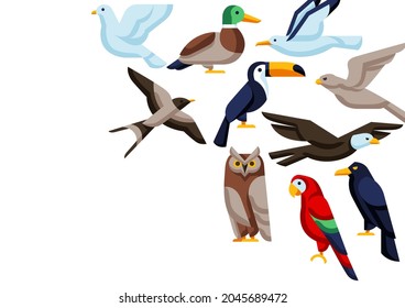Background with stylized birds. Image of wild birds in simple style.