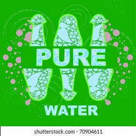 background with stylized bottles and text filled with water drops