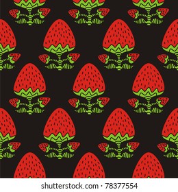 background with stylized bright strawberry, seamless
