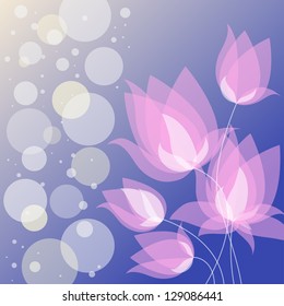 background with stylized bright tulips