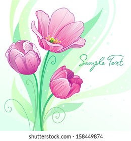 Background with stylized bright tulips with space for your text.