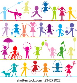 Background with stylized children playing