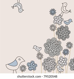 background with stylized flowers and birds