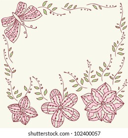 Background with stylized flowers and butterfly