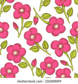 Background with stylized flowers and butterfly