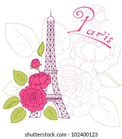 Background with stylized flowers and butterfly