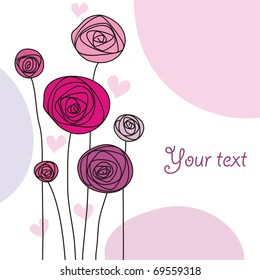 background with stylized flowers in pink colors with space for text