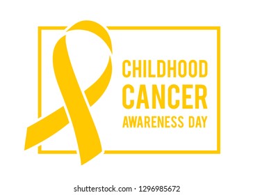 Background with stylized gold ribbon. World childhood cancer symbol, vector illustration. Template for poster for cancer awareness month.