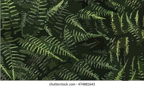 Background with stylized green leafs of fern