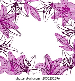Background with stylized lily flowers. Decorative image of beautiful buds.