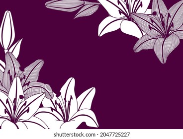 Background with stylized lily flowers. Decorative image of beautiful buds.