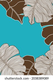 Background with stylized palm leaves. Decorative image of tropical foliage and plants.