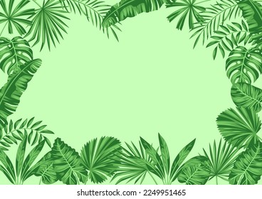 Background with stylized palm leaves. Image of tropical foliage and plants.