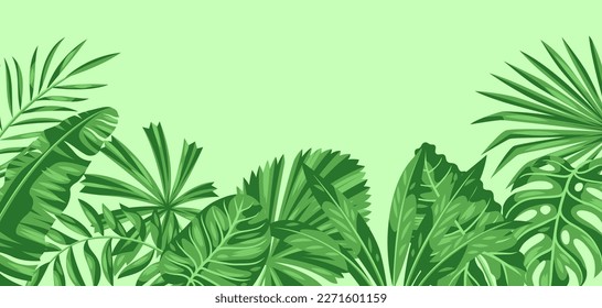 Fondo con hojas de palmera estilizadas. Imagen de vegetación y follaje tropical.